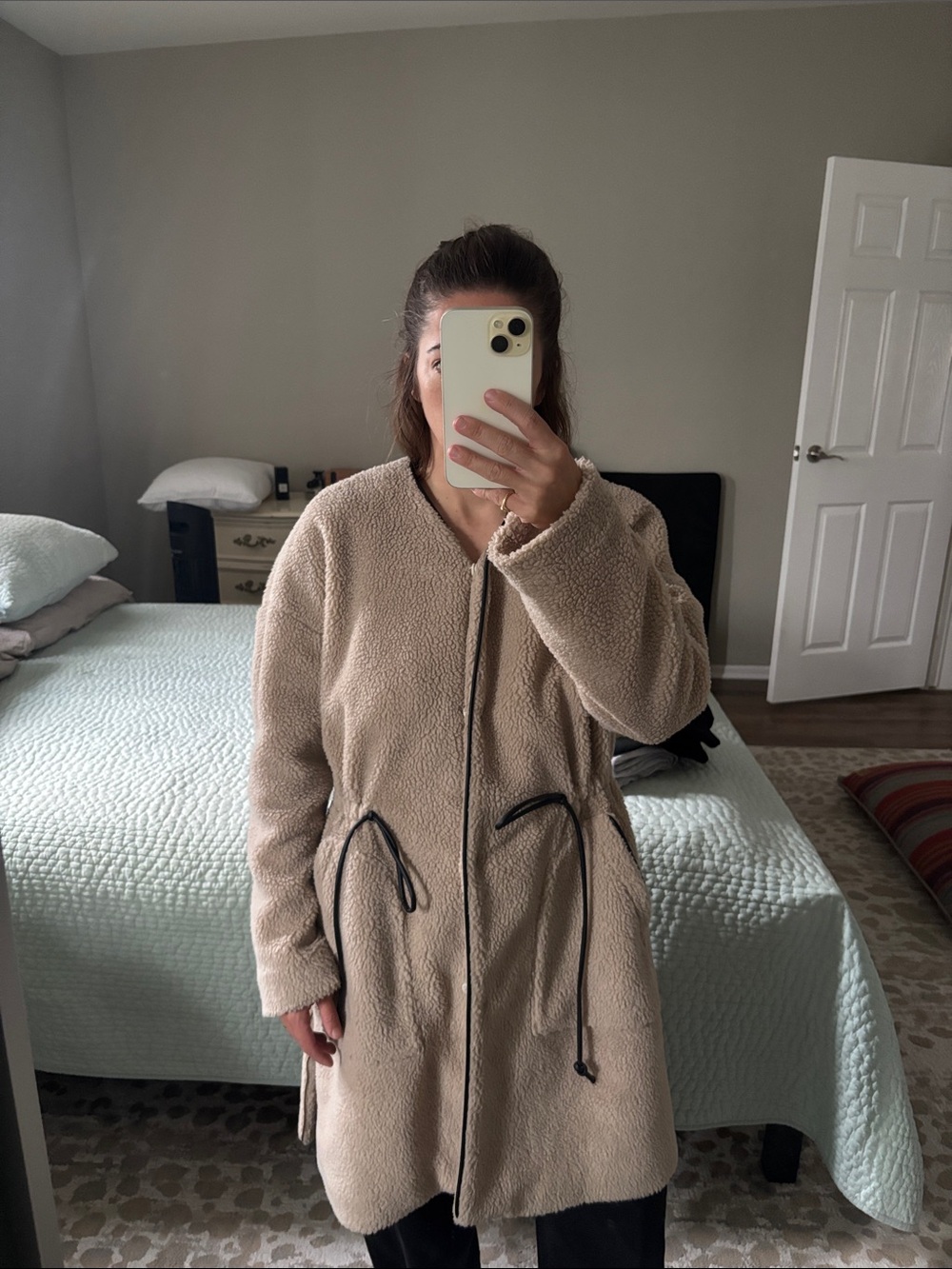 Elaine Kim Faux Shearling Collarless Coat